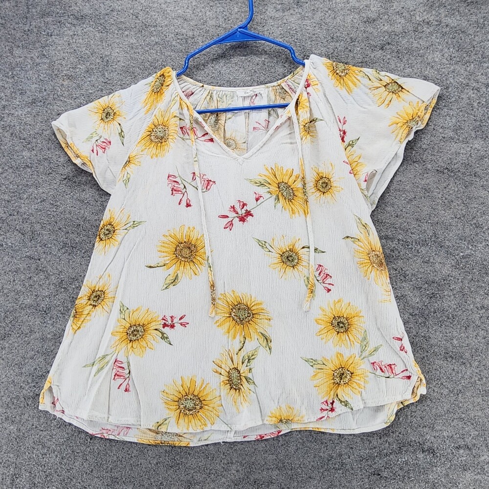 Maurices Shirt Womens Large Short Sleeve V Neck White Floral